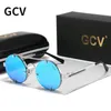 GCV Gafas de sol góticas Steampunk de alta calidad polarizadas para hombres y mujeres, gafas de sol con montura metálica redonda Vintage de diseñador de marca 231226