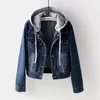 Korean Hooded Cowboy Denim Jacket Suit Women Outwear Jean Slim Coat Female in Outerwears Students Varsity Clothing 231227