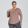 LU Plus Size Long Yoga Shirts Female Net Hole Beauty Back Long Sleeved Shirts Running Fitness Top Sportswear