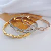 Bangle 316L Aço Inoxidável Moda Fine Jewelry Incorporar Natural Seashell Zircon Hollow Charm Chain Pulseira para Mulheres