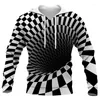 Erkek Hoodies Sonbahar Erkek Hoodie Siyah ve Beyaz Vertigo Hipnotik 3D Baskı Harajuku Illusion Art Unisex Sweatshirt Kapüşonlu Üstler Drop