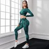 Conjuntos ativos Mileegirl Sem Costura Tie Dye Yoga Set Mulheres Mangas Compridas Esportes Top Colheita Cintura Alta Leggings Ginásio Secagem Rápida Treino