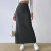 Jupes Style de banlieue jupe couleur unie longue rayée taille haute tricoté Maxi pour les femmes épais chaud cheville longueur coupe ajustée