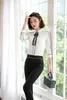 Blusas femininas 2023 mulheres camisas brancas com gravata manga longa senhoras 2 peças calça e conjuntos superiores