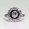 Silver Plated Round Sapphire Ring for Exquisite Women Bride Princess Wedding Engagement Ring US Size 5-132622