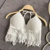 Tanks pour femmes Sexy Boho Beach Summer Camisole Halter Femmes Crochet Tricot Maillot de bain Soutien-gorge Dos Nu Gilet Creux Gland Débardeur Crop Tops