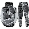 Herren Tracksuits Camouflage Hoodie 3D Print Tracksuit Men Hoodies Hosen 2pcs Anzug Outdoor Fitness Sportswear Freizeitkleidung
