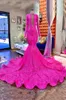 Fuchsia Mermaid Long Prom Dresses 2023 Rosa Red African Black Girl Long Sleaves Sparkly Sopein Lace Luxury Party Dress BC14134865