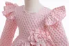 Little Girls Diamond Lattice Pink Princess Dress Ball Gown Kids Stereo Flower Bows Belt Party Dress Valentine's Day Children Dance Performance Clothes Z6327