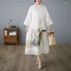 Casual Dresses Sophisticated Chinese Style Classy Dress Women's Traditional Mature Hanfu Elements And Double-layer Button Ink Painting