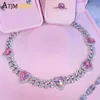 Iced Out Bling Cubic Zirconia 11mm Miami Cuban Link Chain Hearts Hallband Pink Heart CZ Charm Choker Jewelry Hiphop for Women 2207223T