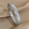 Bangle Chunky Thick Stainless Steel Cuff For Women Simple Glossy Gold Silver Color Wristband Elastic Bracelets Charm Jewelry