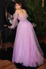 Luxury Pink Prom Pageant Dress 2024 Strapless Puffy Sleeve Lace Appliques Tulle Long Evening Formal Party Gowns Vestido De Gala Robe De Soiree