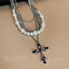 Ожерелья с подвесками, классическое ожерелье с крестом из кубического циркония, цепочка на шею, имитация жемчуга, аксессуары для женщин, корейские модные украшения