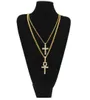 Gold Silver Egyptian ankh med korshalsband set bling rhinestone crystal key cross halband hip hop smycken set3198206