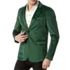 2023 NYA Fashion Casual Men Blazer V-ringning Veet 2 knappar Jacka Grön fast färg Top Coat Dress Party Banket