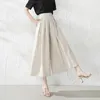 Pantaloni da donna Vintage al polpaccio a gamba larga in cotone e lino Culottes 2023 Pantaloni a vita alta estivi sottili larghi casual