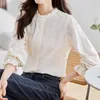 Blouses pour femmes à manches à manches longues Coton Chemise en coton Collier de conception à volants Femmes Broided Simple Blouse lâche Elegant Casual Tops 30306