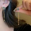 Pendientes colgantes elegantes con flor de circón, gota de borla de perla redonda para mujer, joyería de fiesta de moda