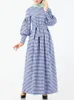 Abbigliamento etnico Vintage Plaid Turchia Abiti lunghi Abaya Dubai Luxury Hijab Donna Maniche a palloncino Kebaya Cintura Caftano