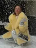特大の黄色のラペルふわふわした毛皮のコート女性温かいソリッドフェイクジャケット秋の女性カジュアルハイストリートパーティーアウトウェア231226