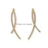 Dangle Chandelier Copper Micro Pave Zirconia Drop Hoop Earrings For Women Luxury Gold Circle Round Earring Hip Hop Party Jewelry P Dhuip