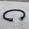 Strand Natural Stone Charm Bracelets Black Stainless Steel Magnetic Clasp Matte Bead Bangle Men Jewelry