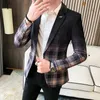 Bahar Erkek Ekose Blazer Fashion Business Sıradan Suit Ceket Büyük Boy Boyut Düğün Kulübü Elbise 231227