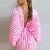 Robes décontractées Sexy Deep V Big Robe de soirée dos nu Femmes Mode Lâche Bat Manches Maxi 2023 Automne Dames Solide Plissé