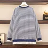 Women's Hoodies Sweatshirts New 2022 Spring Autumn Plus Size Tops For Women Large Loose Long Sleeve Blue Stripe Cotton Sweatshirt 3XL 4XL 5XL 6XL 7XL J231227