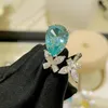 Cluster Rings 2023 Ring Sterling Silver High Carbon Diamond Drop Aquamarine Two Butterfly Opening Jewelry S925