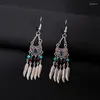 Boucles d'oreilles pendantes ethnique bohème couleur argent brillant grande goutte longues franges en métal gland boucle d'oreille géométrique pour les femmes bijoux de fête