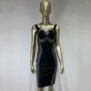 Casual Kleider Ailigou 2023 Sommer Frauen Schwarz Sexy Ärmellose Diamant Enge Midi Verband Kleid Elegante Promi Party Vesidos