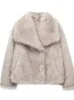 Женское меховое пальто с отложным воротником, уличное короткое пальто с длинными рукавами и карманами, женское зимнее пальто 2023, элегантная утепленная женская верхняя одежда 231226