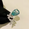 Cluster Rings 2023 Ring Sterling Silver High Carbon Diamond Drop Aquamarine Two Butterfly Opening Jewelry S925