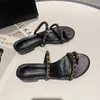 Slippers Punk Style Female Metal Chains Clip Toe Narrow Band Flip Flops Women Low Heel Gladiator Sandalias Mujer Beach Slides