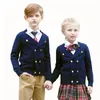 Ankunft gestrickte Strickjacken für Jungen England-Stil Zweireiher Mäntel Frühling Herbst Marineblau Teenager Uniform Mädchen Pullover 231226