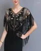 Échantillonnements Femmes des années 1920 Châle à paillettes avec des glands perles perlé frange transparent enveloppe Gatsby Flapper Bolero Cape Cover Up11374900