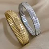 Bangle Chunky Thick Stainless Steel Cuff For Women Simple Glossy Gold Silver Color Wristband Elastic Bracelets Charm Jewelry