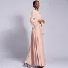 Ethnic Clothing Fashion Abaya Women Muslim Strech Long Sleeve Maxi Dress Turkey Arab Kaftan Islam Party Gown Belt Dubai Ramadan Jalabiya