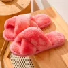 Women Indoor Plush Slippers Winter Warm House Tie Dye Fluffy Slipper Cross Strap Furry Flat Shoes Open Toe Cotton Slides