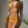 Costume da bagno da donna, nuoto, vita alta, raccolta, gonna bikini da donna, set, abiti per sport acquatici