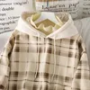 Women's Hoodies Women Fleece Sweatshirt 2023 Winter Plaid Pirnted Cotton Hooded Casual Loose Pullover Oversize Jacket