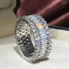 Anéis de casamento Ustar Luxury Jewelry dedo para mulheres Cristais CZ brilhantes no engajamento de cor prata feminina