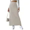 Rokken Rok met hoge taille Elegante gebreide maxi met hoge taille voor dames Warm Stijlvol Enkellengte Gestreept met splitzoom Slank