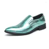 Dress Shoes Fashion 2024 Loafers Men Green Business Casual Moccasins Pointed Toe Patent Leather Gentleman Slip-On