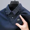 Erkek Sweaters Sold Sonbahar Kış Kış Dönüşü Yaka Damalı Çizgili Patchwork Uzun Kollu T-Shirt Fanila Ofis Leydi Resmi Tops