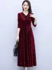 Autumn Winter Velvet tjock varm midi klänning långärmad chic prom lyxklänning kvinnor vintage elegant bodycon pary maxi klänning 231226