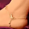 Delikat fjärils Anklet Rose Gold Titanium Steel Chain Armband Women Girl Lover Barefoot Fashion Foot Chain Jewelry262Z