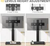 TAVR Furniture Universal Floor TV Stand Base with Swivel Height Adjustable Mount for 32-70 Inch LCD LED Curved Screen TVs, Black Tempered Glass Base for Media Storage